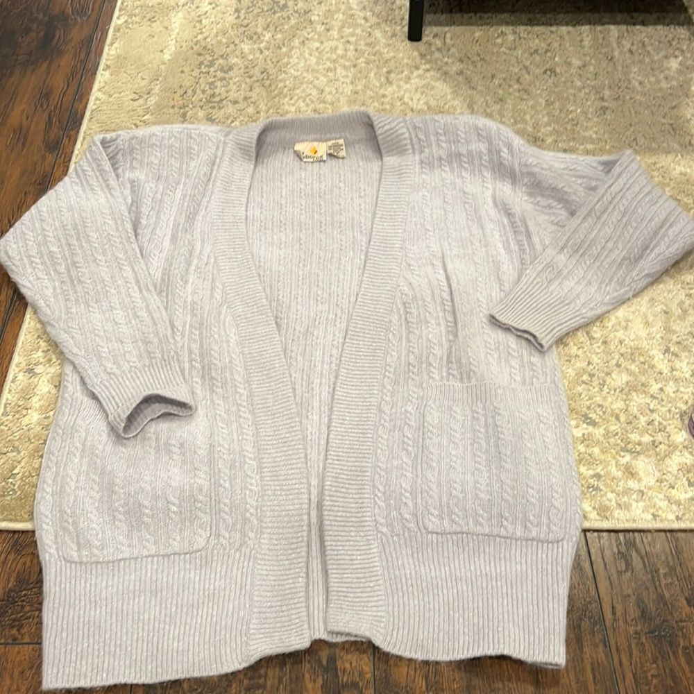VTG Liz Claiborne open front 2 pocket cardigan Lambswool Angora sweater size L P